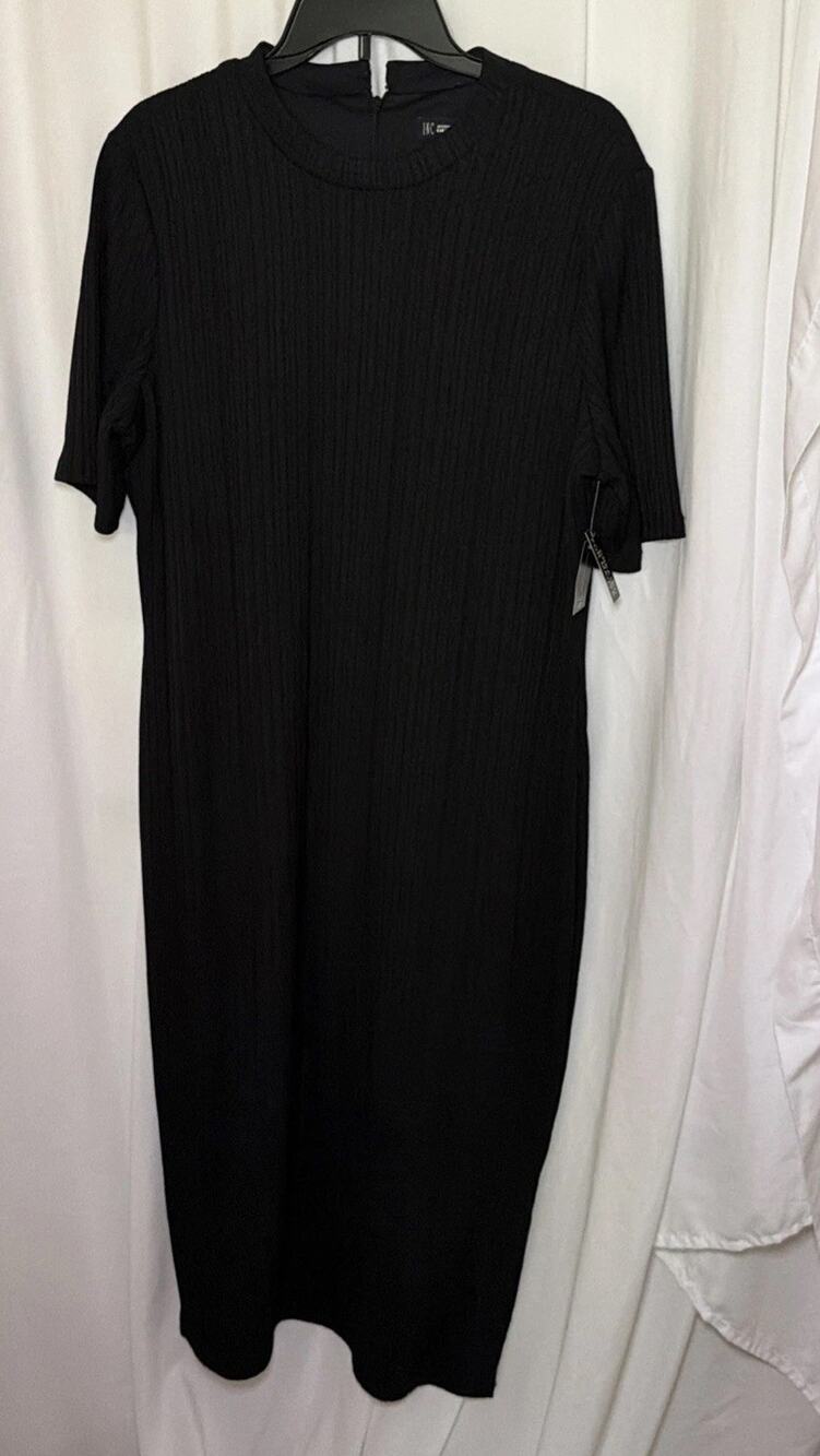 New! INC Curvy Black Dress Mock-Neck Ribbed Knit Sz 16